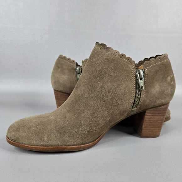 Jack Rogers Size 8 Bootie Marianne Oak Suede Boots Scalloped Side Zip Heel - Picture 5 of 12